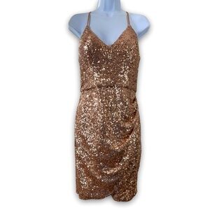 B Smart Rose Gold Sequins Stretchy Bodycon Sleeveless Dress Size 9
